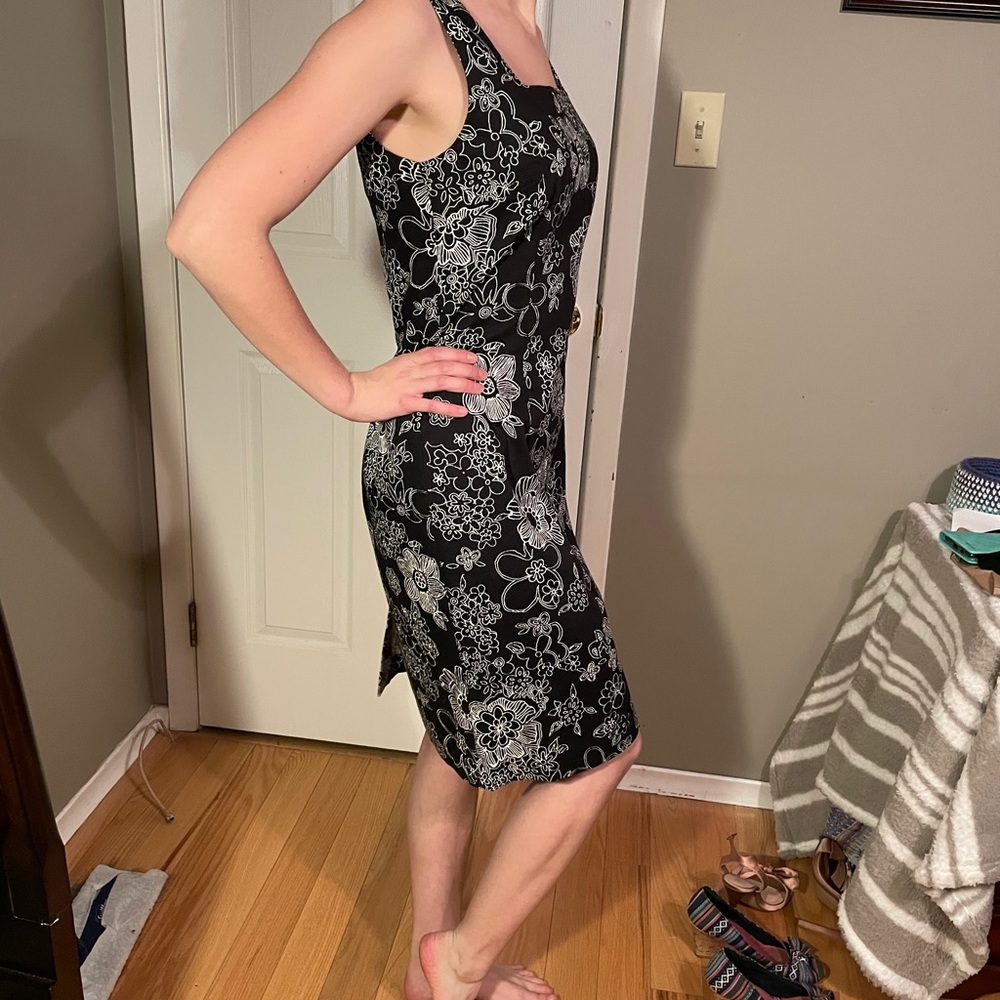 Touché, black and white floral dress, Size 2